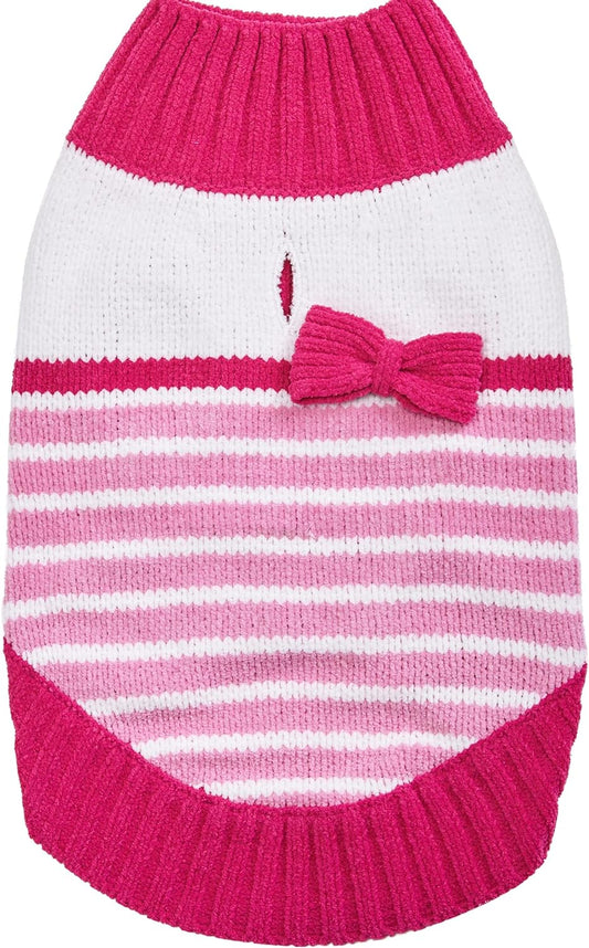 Pinky Princess Designer Chenille Dog Sweater with Bow Decor