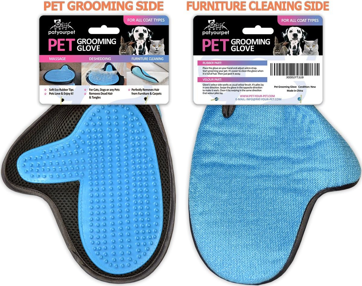 2-In-1 Pet Glove: Grooming Tool + Furniture Pet Hair Remover Mitt