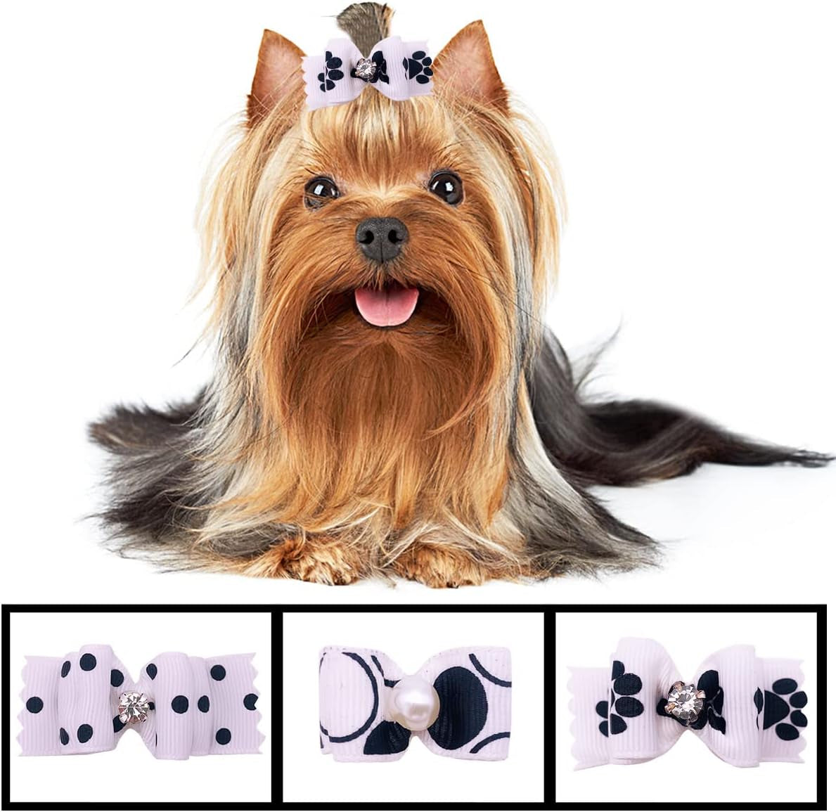 "Set of 20 Small Dog Hair Bows with Rubber Bands - Pet Grooming Accessories for Puppies, Dogs, and Cats - Suitable for Various Breeds"