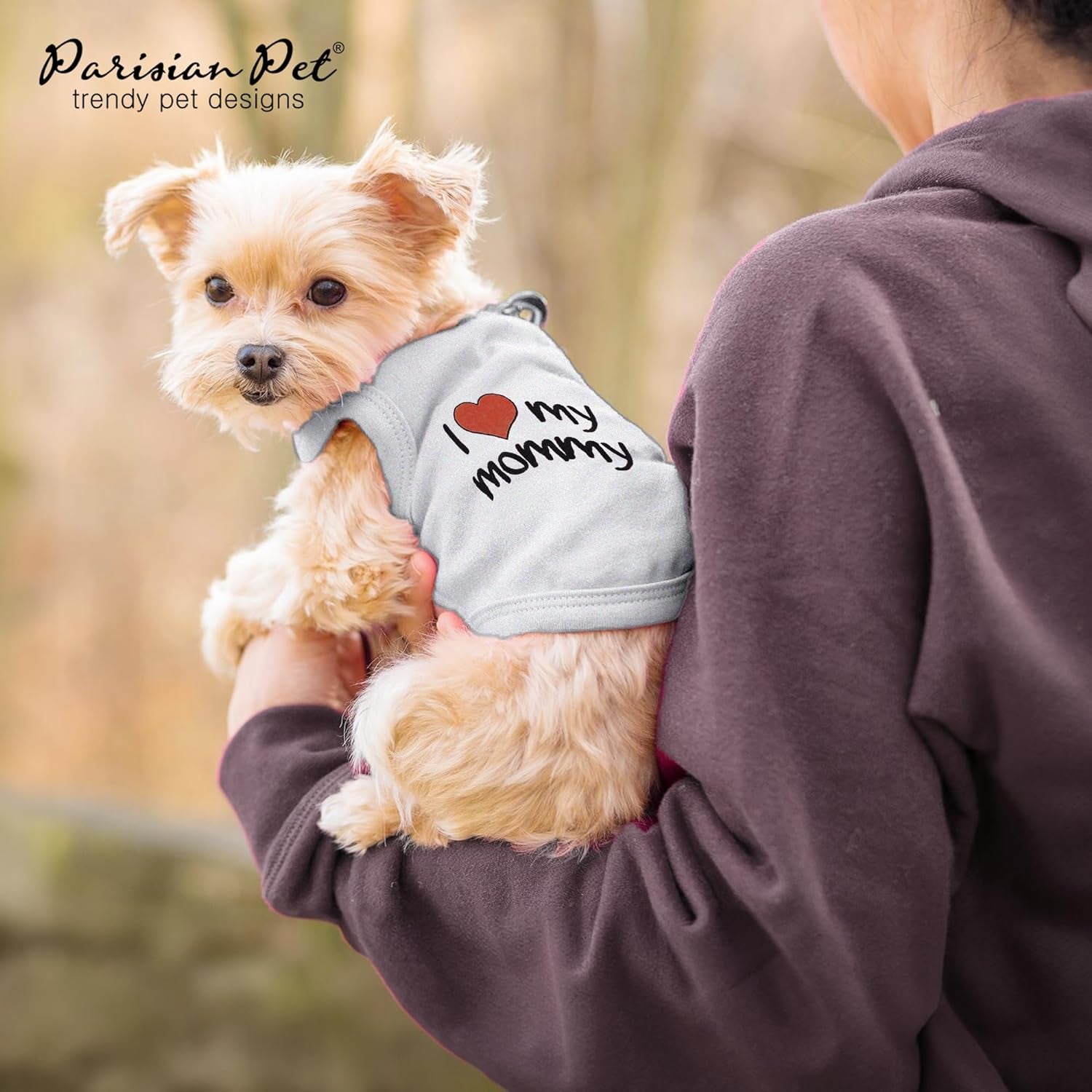 Unisex Dog T-Shirt with Embroidered 'I Love My Mommy' Words