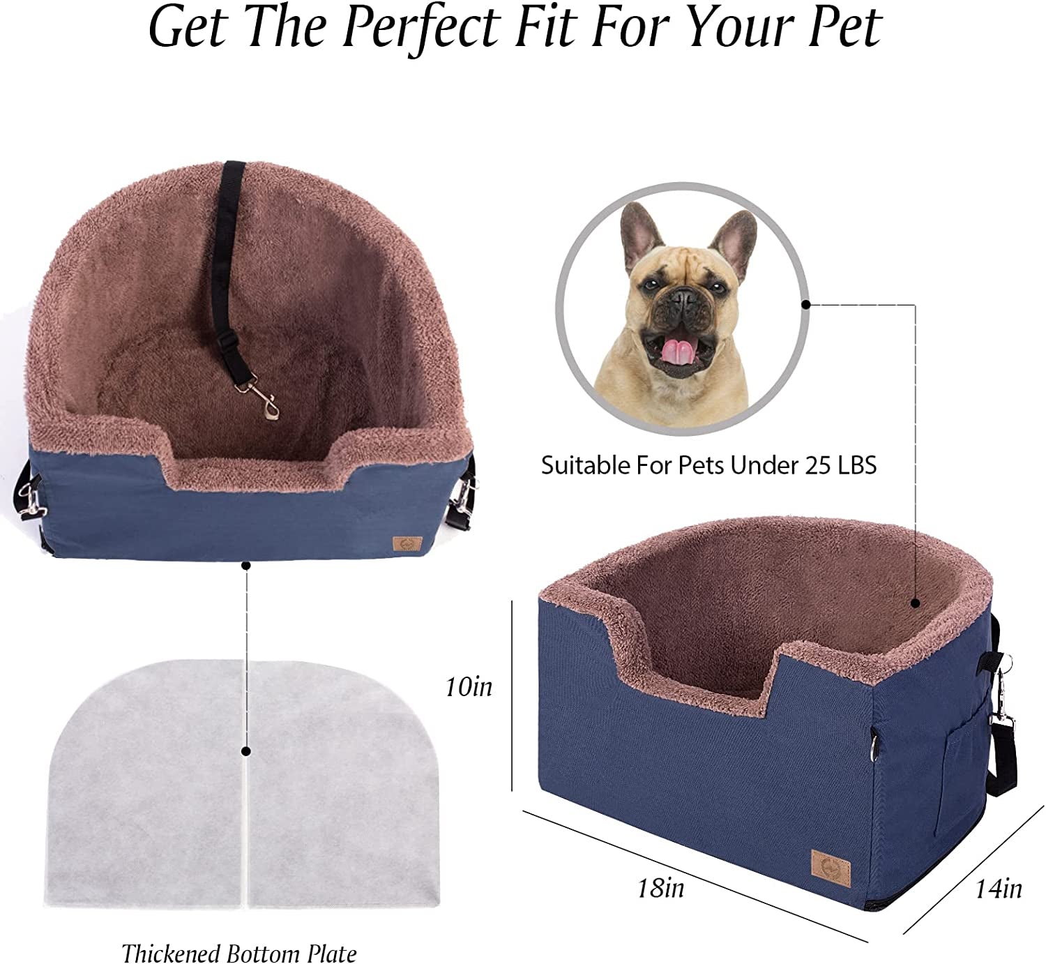 Dog Car Seat, Dog Booster Seat for Car Front Seat, Elevated Pet Bed for Cars