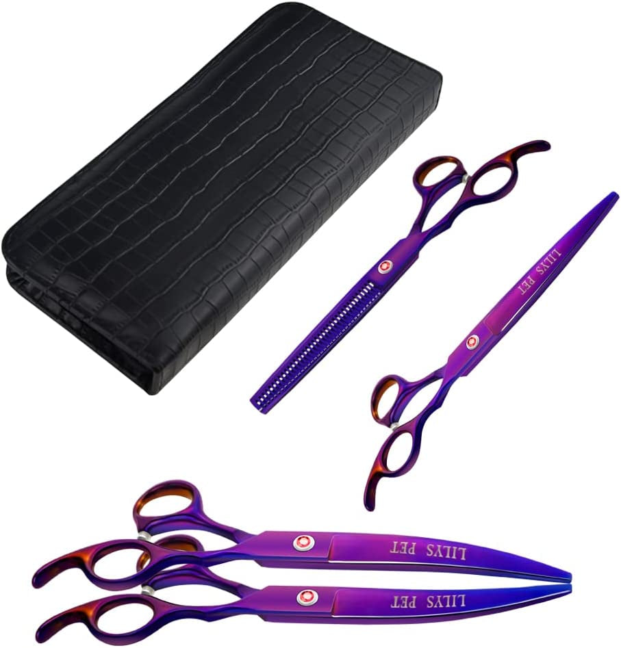 Professional PET DOG Grooming Coated Titanium Scissors Suit Cutting&Curved&Thinning Shears