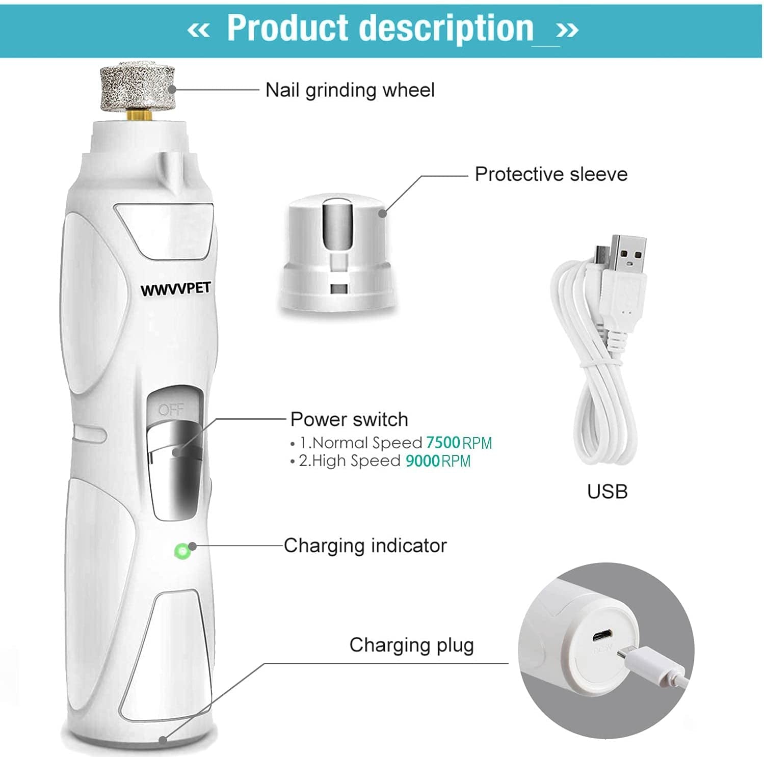 Pet Nail Grinder with LED Light.