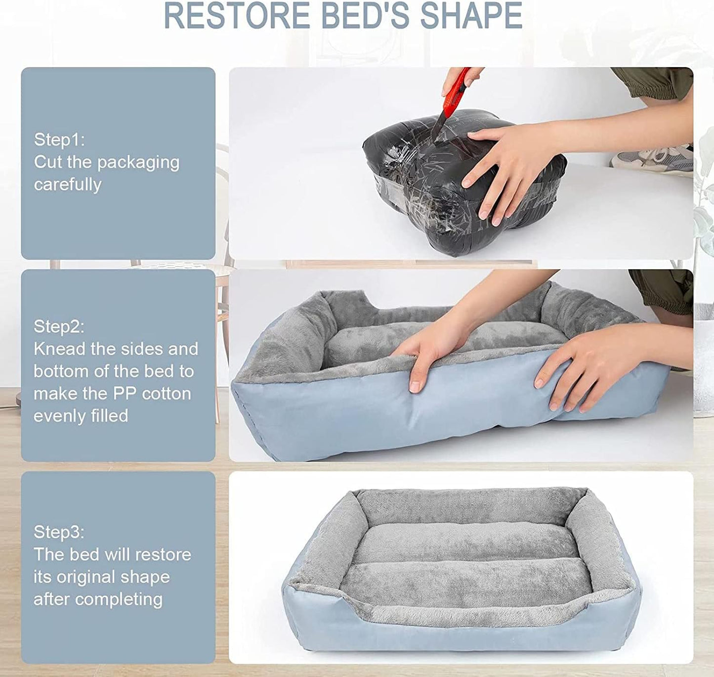 Dog Bed for Medium Dogs, Warming Washable Rectangle Pet Bed