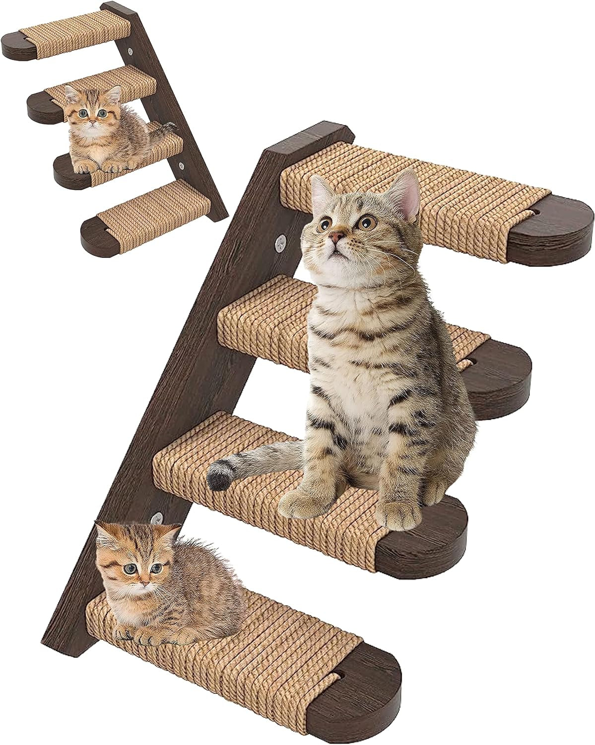 Cat Steps - 2 Pack Brown-Color Solid Rubber Wood Cat Stairs