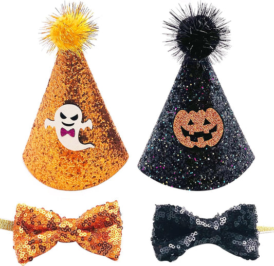 Halloween Small Dogs Hats and Bowties Sets Orange Black Ghost Holiday Cat Party Hat 