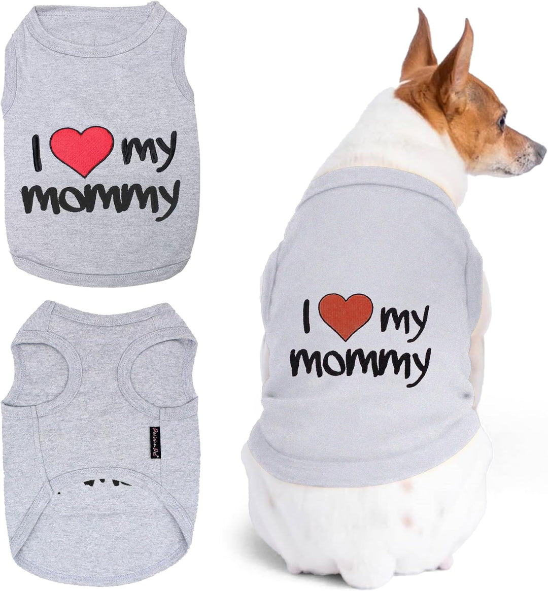 Unisex Dog T-Shirt with Embroidered 'I Love My Mommy' Words