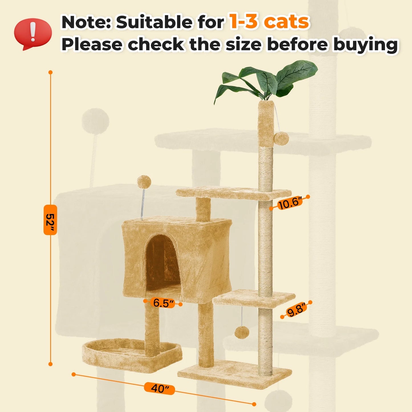 Cat Tower for Indoor Cats, Cat Tree with Scratching Posts Plush Perch Stand