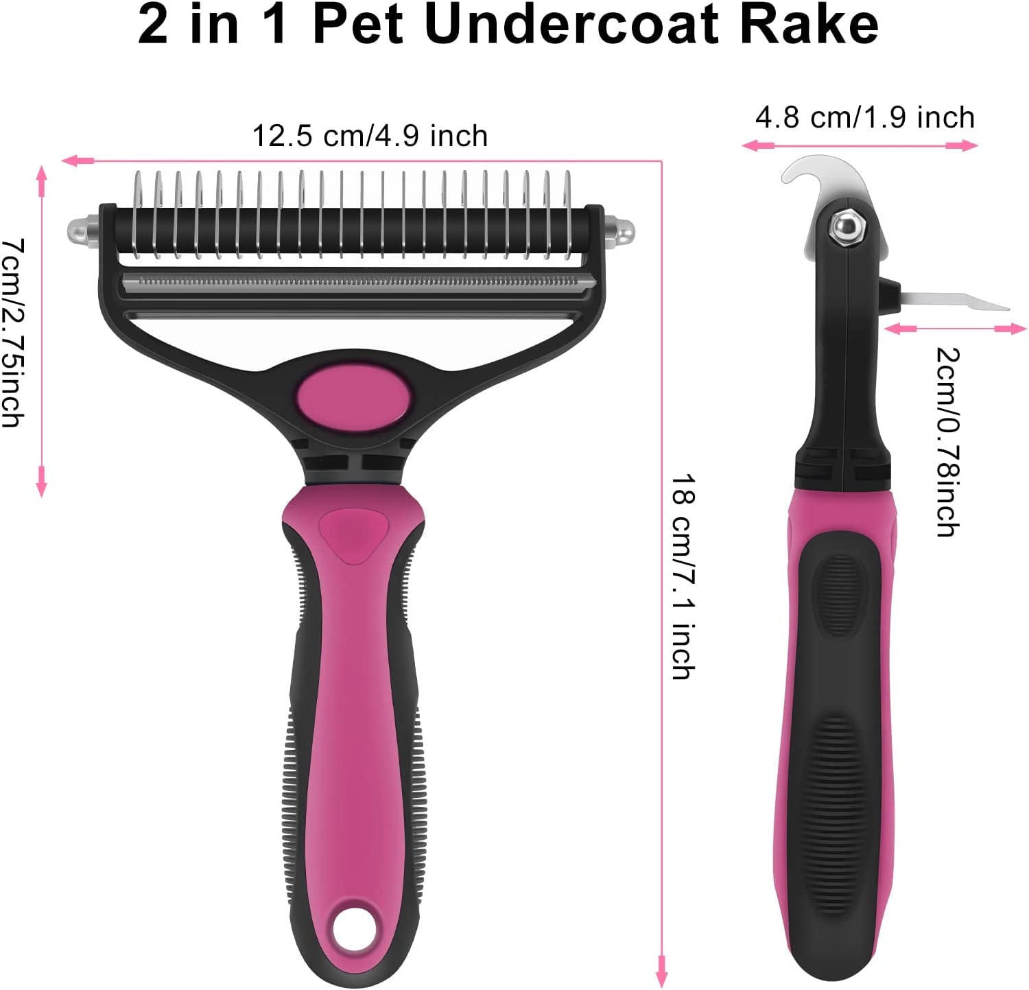 Pet Deshedding Brush, 2 in 1 Undercoat Rake for Dogs, Dematting Comb Grooming Brush