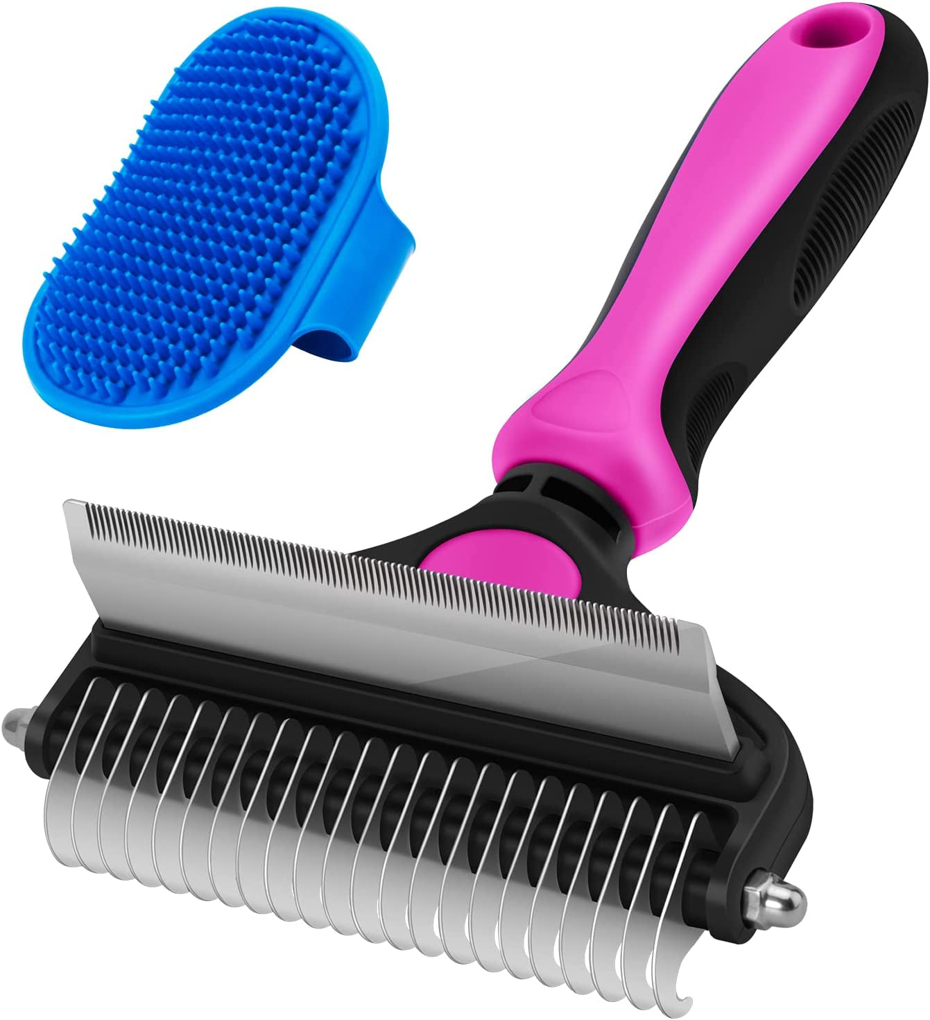 Pet Deshedding Brush, 2 in 1 Undercoat Rake for Dogs, Dematting Comb Grooming Brush