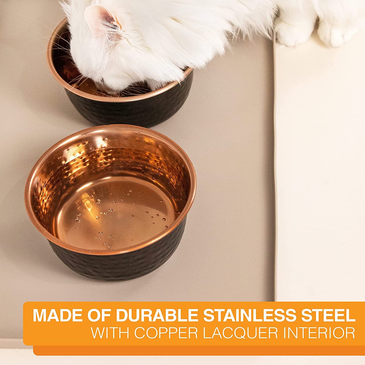 Hammered Decorative Designer Bowls - Luxury Style Premium Dog and Cat Dishes 