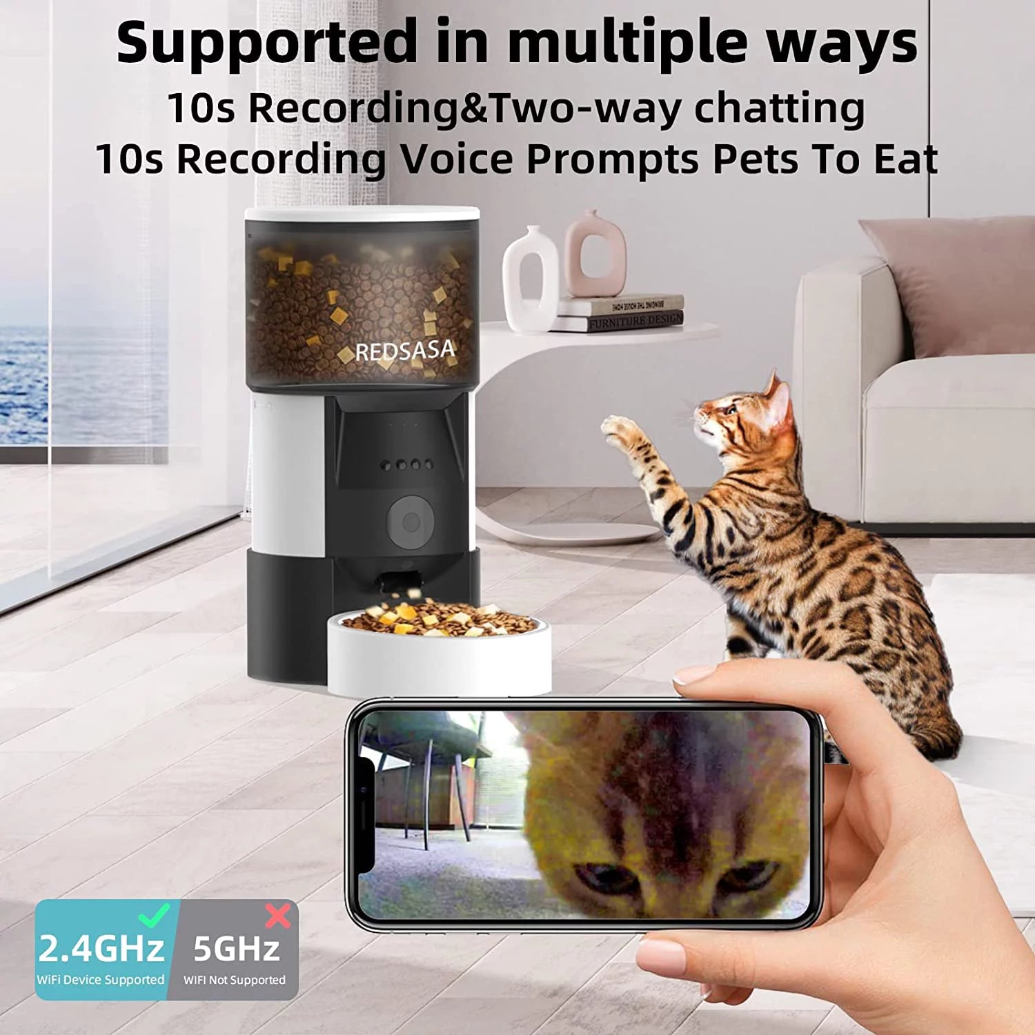 Automatic Pet Feeder with Camera, Automatic Cat/Dog Dispenser with 2-Way Audio