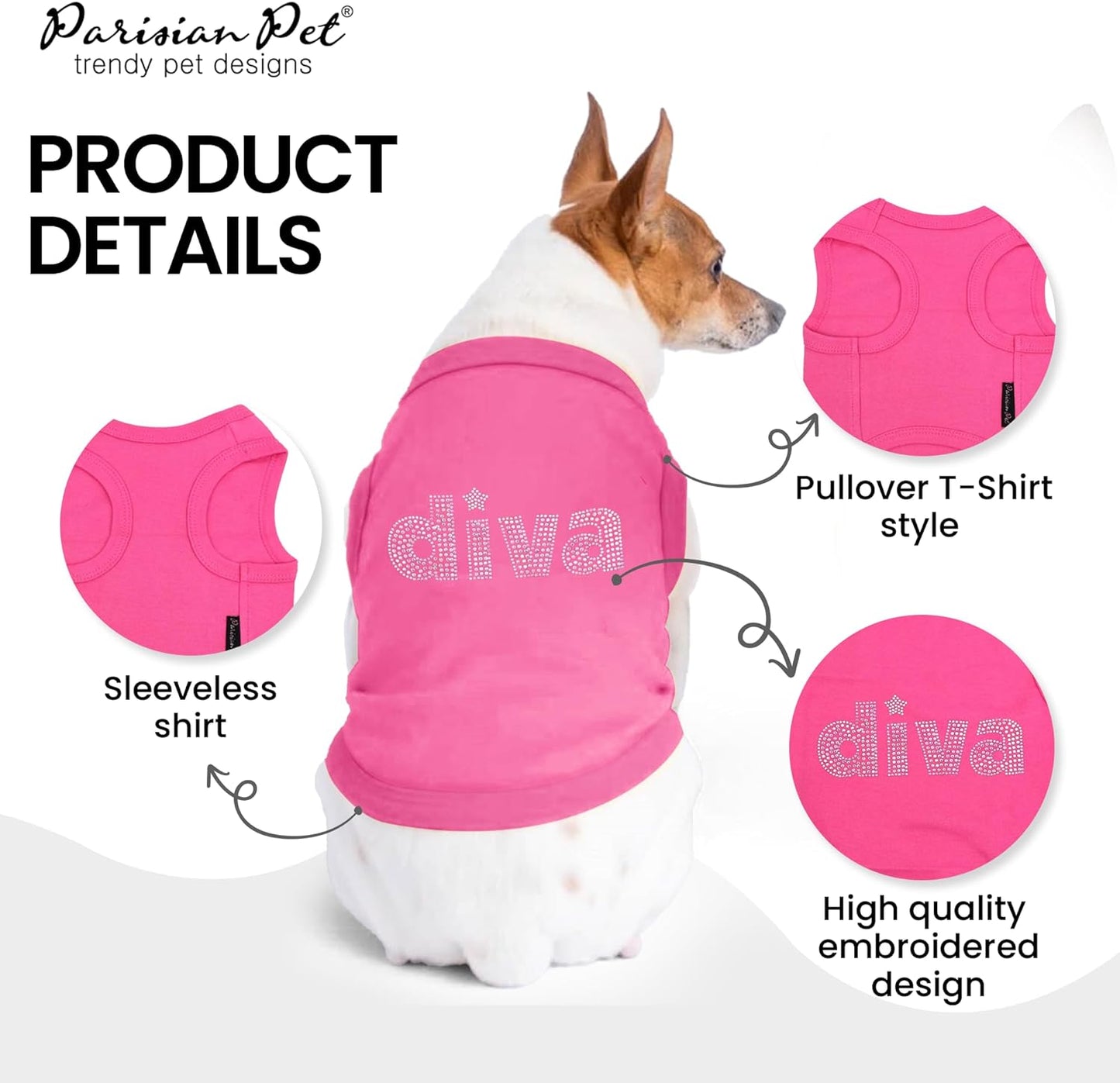 Dog T-Shirt with Embroidered ' Diva ' - Breathable Pink Dog Clothes 