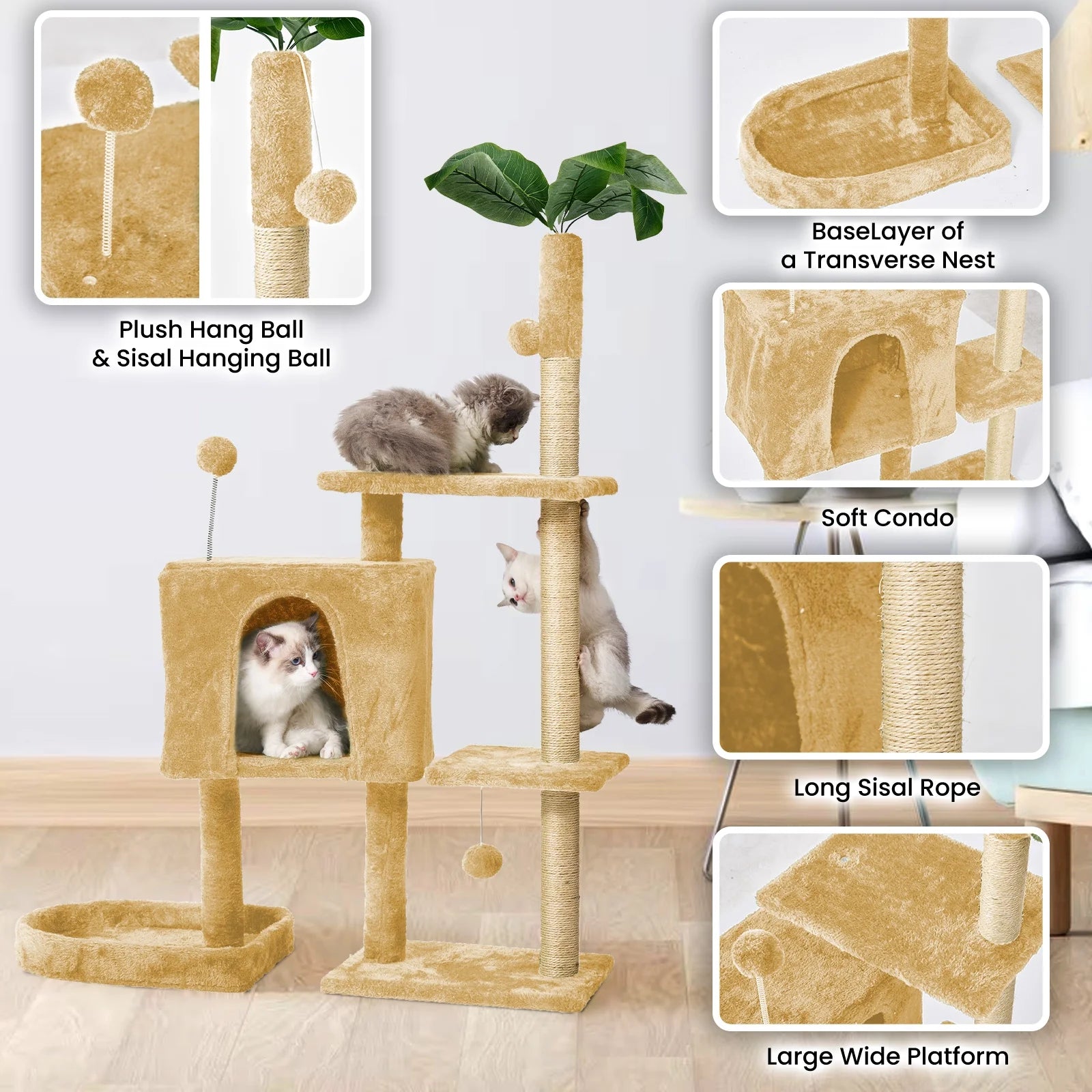 Cat Tower for Indoor Cats, Cat Tree with Scratching Posts Plush Perch Stand