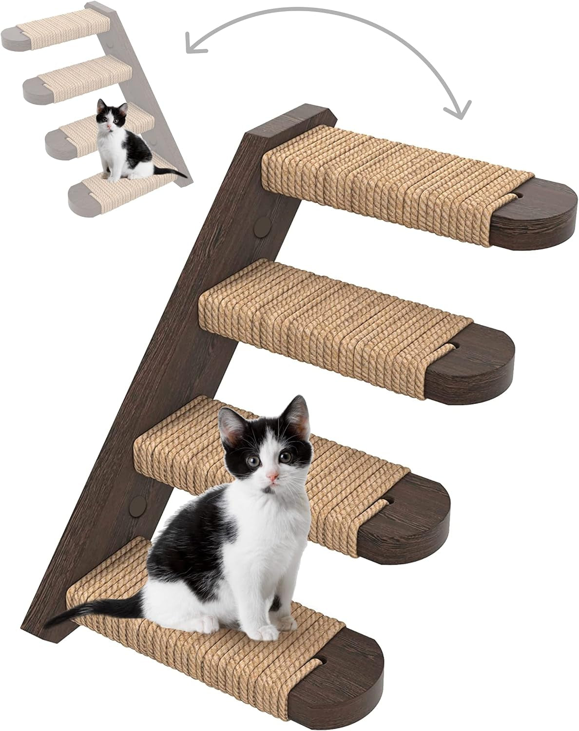 Cat Steps - 2 Pack Brown-Color Solid Rubber Wood Cat Stairs