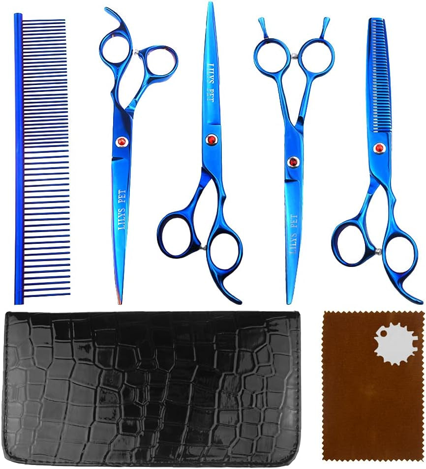 Professional PET DOG Grooming Coated Titanium Scissors Suit Cutting&Curved&Thinning Shears