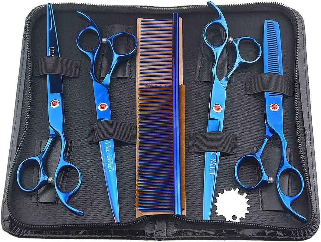 Professional PET DOG Grooming Coated Titanium Scissors Suit Cutting&Curved&Thinning Shears