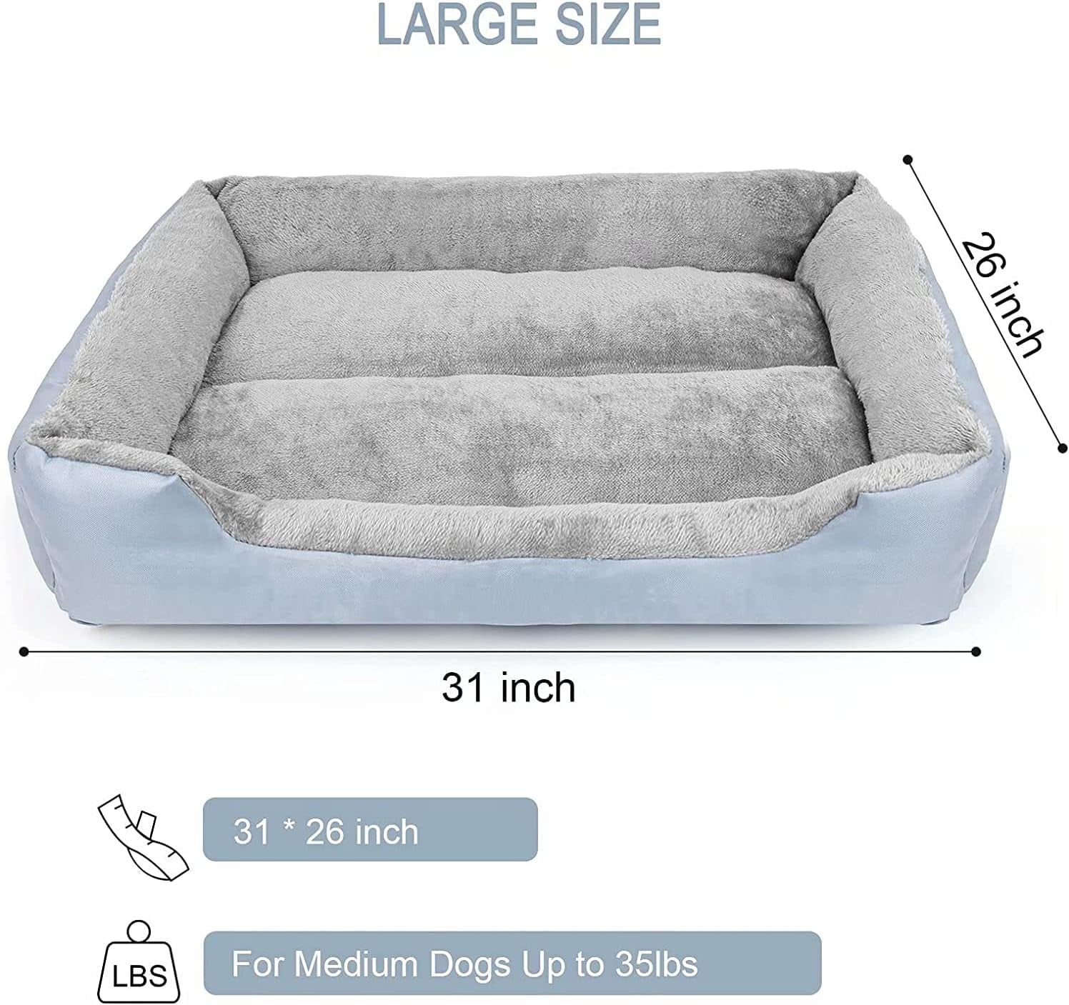 Dog Bed for Medium Dogs, Warming Washable Rectangle Pet Bed