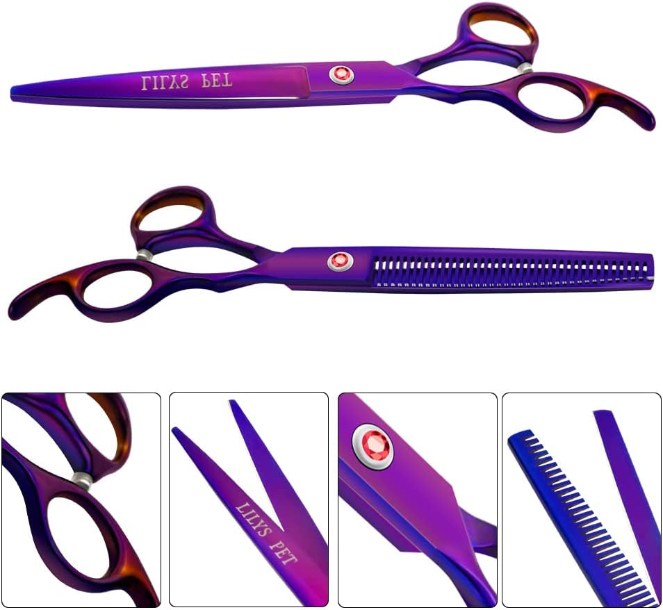 Professional PET DOG Grooming Coated Titanium Scissors Suit Cutting&Curved&Thinning Shears