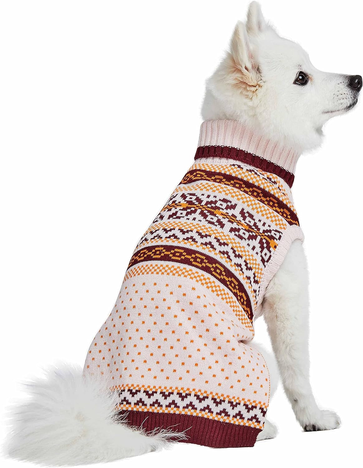 Artisan Chic Turtleneck Fair Isle Fall Winter Pullover Dog Sweater in Beige