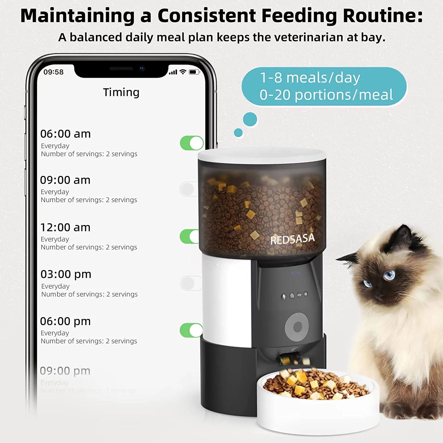 Automatic Pet Feeder with Camera, Automatic Cat/Dog Dispenser with 2-Way Audio