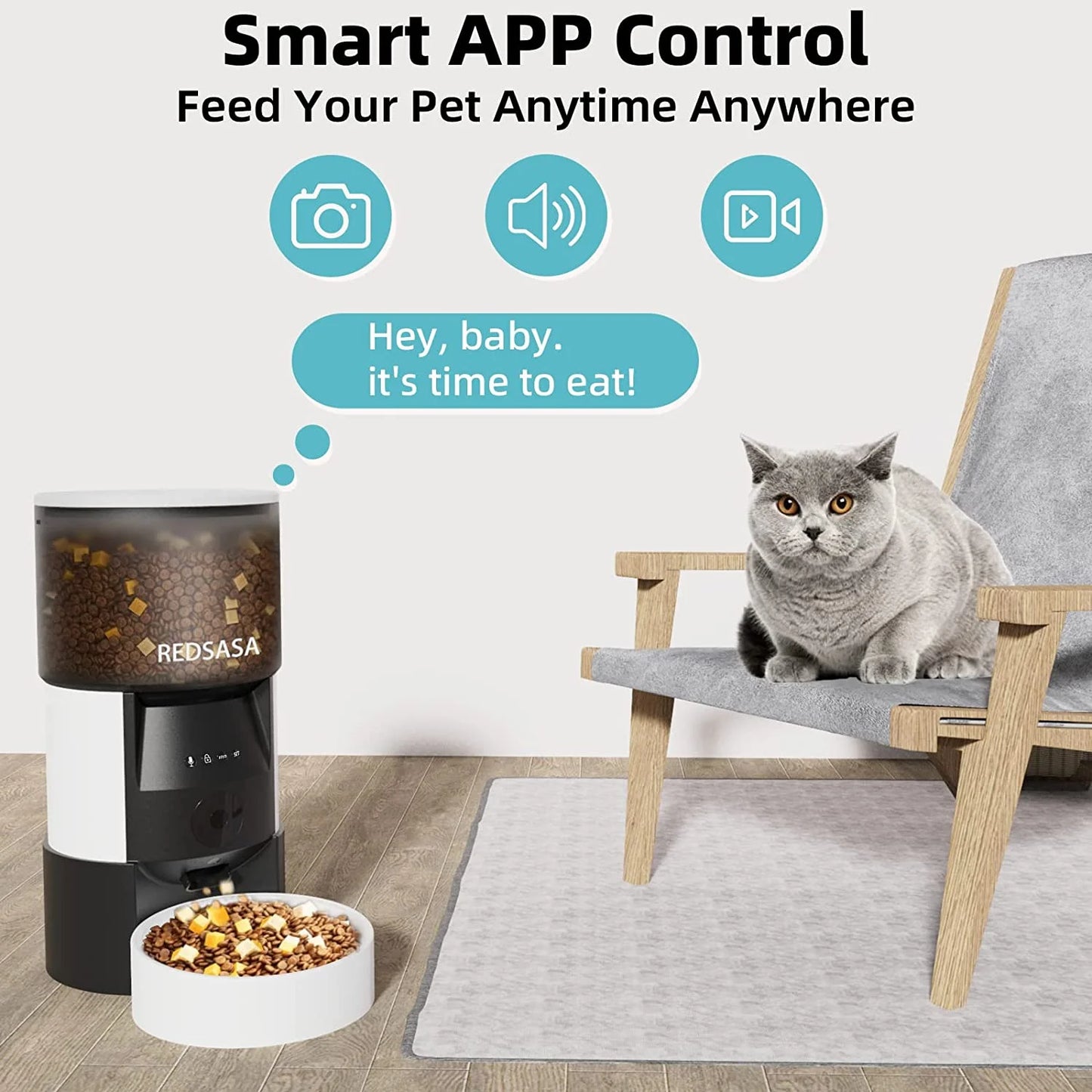 Automatic Pet Feeder with Camera, Automatic Cat/Dog Dispenser with 2-Way Audio