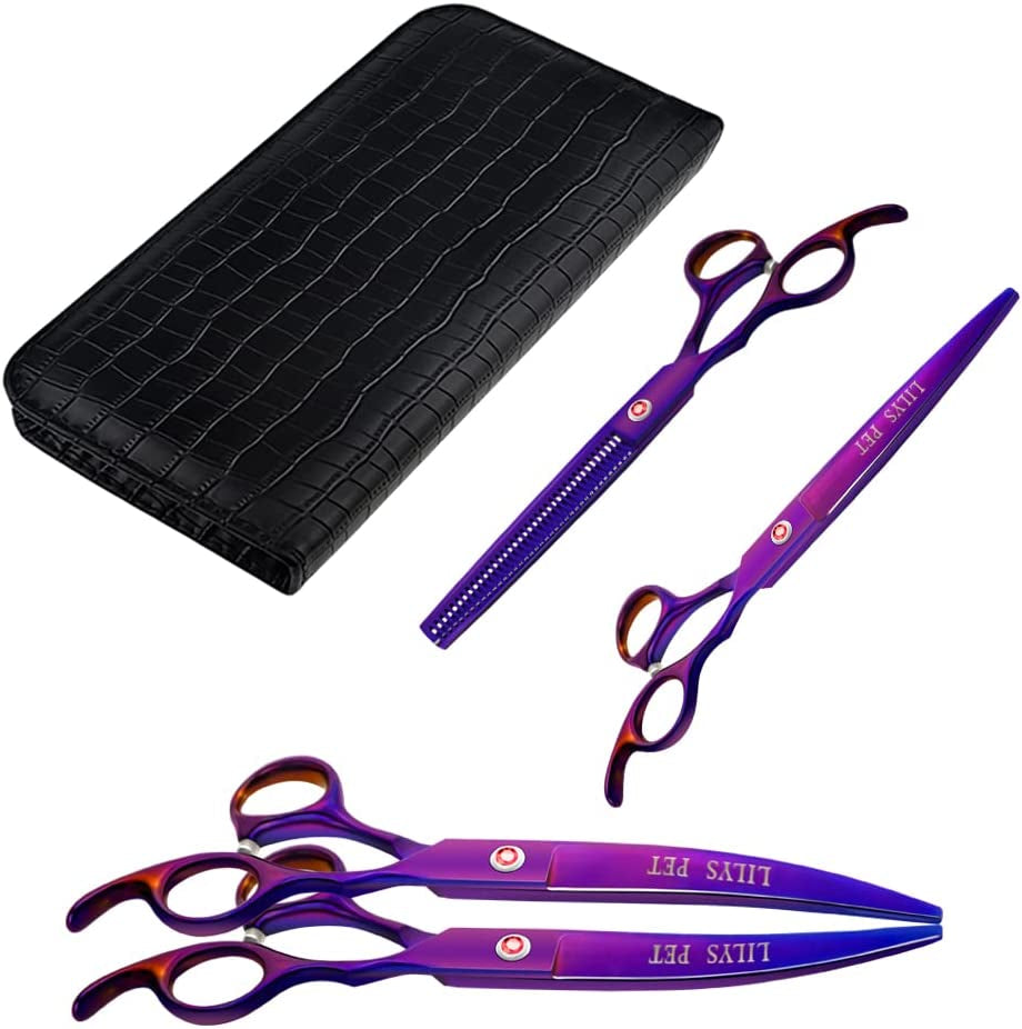 Professional PET DOG Grooming Coated Titanium Scissors Suit Cutting&Curved&Thinning Shears