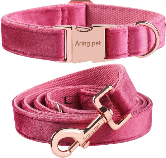 Velvet Dog Collar and Leash Set, Soft Dog Collar and Leash, Adjustable Collars for Dogs