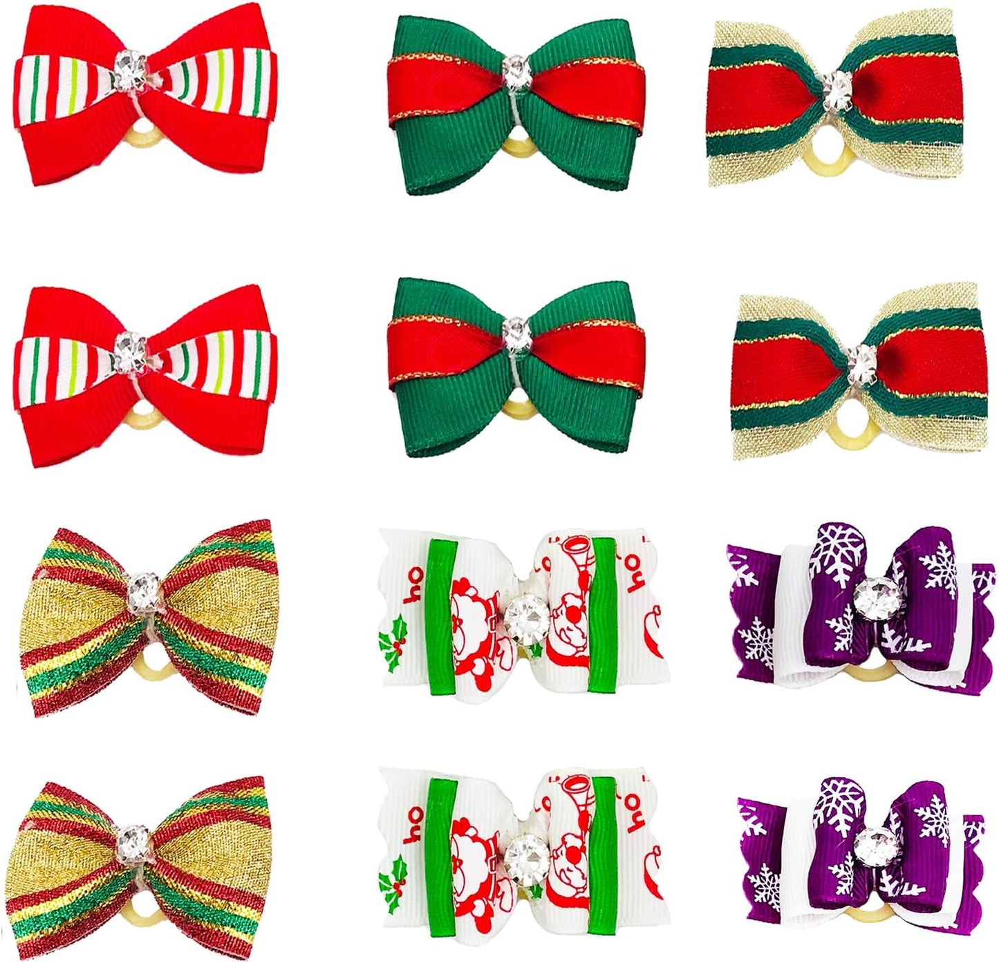 Christmas Dog Hair Bows with Rubber Bands for Small Medium Dogs 