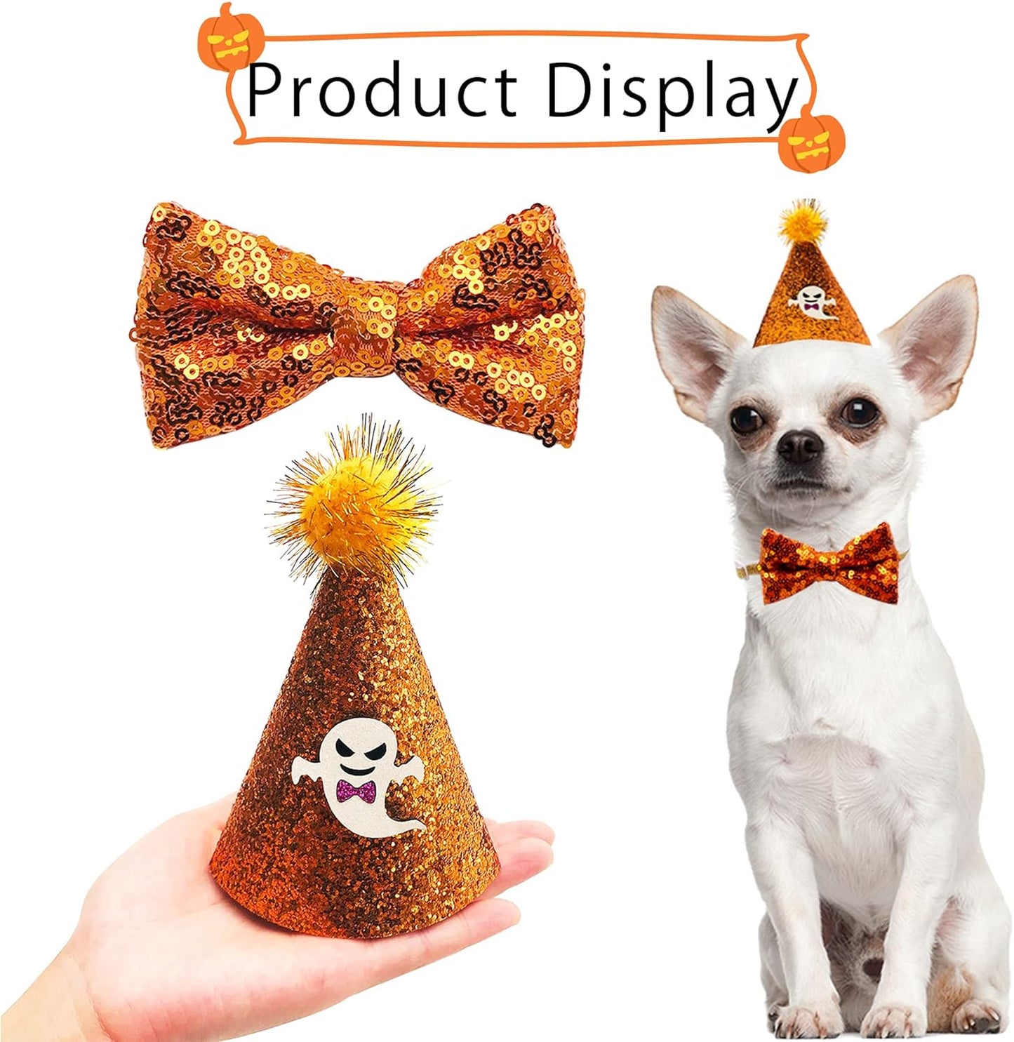 Halloween Small Dogs Hats and Bowties Sets Orange Black Ghost Holiday Cat Party Hat 