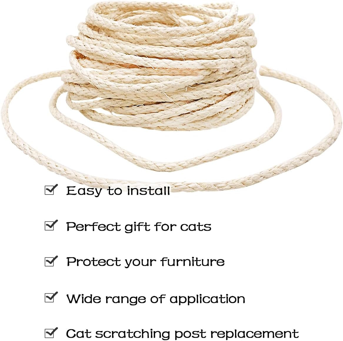 Cats Sisal Rope 32.8 Feet(10M) Cat Scratching Post Replacement Hemp Rope for Repairing Recovering 