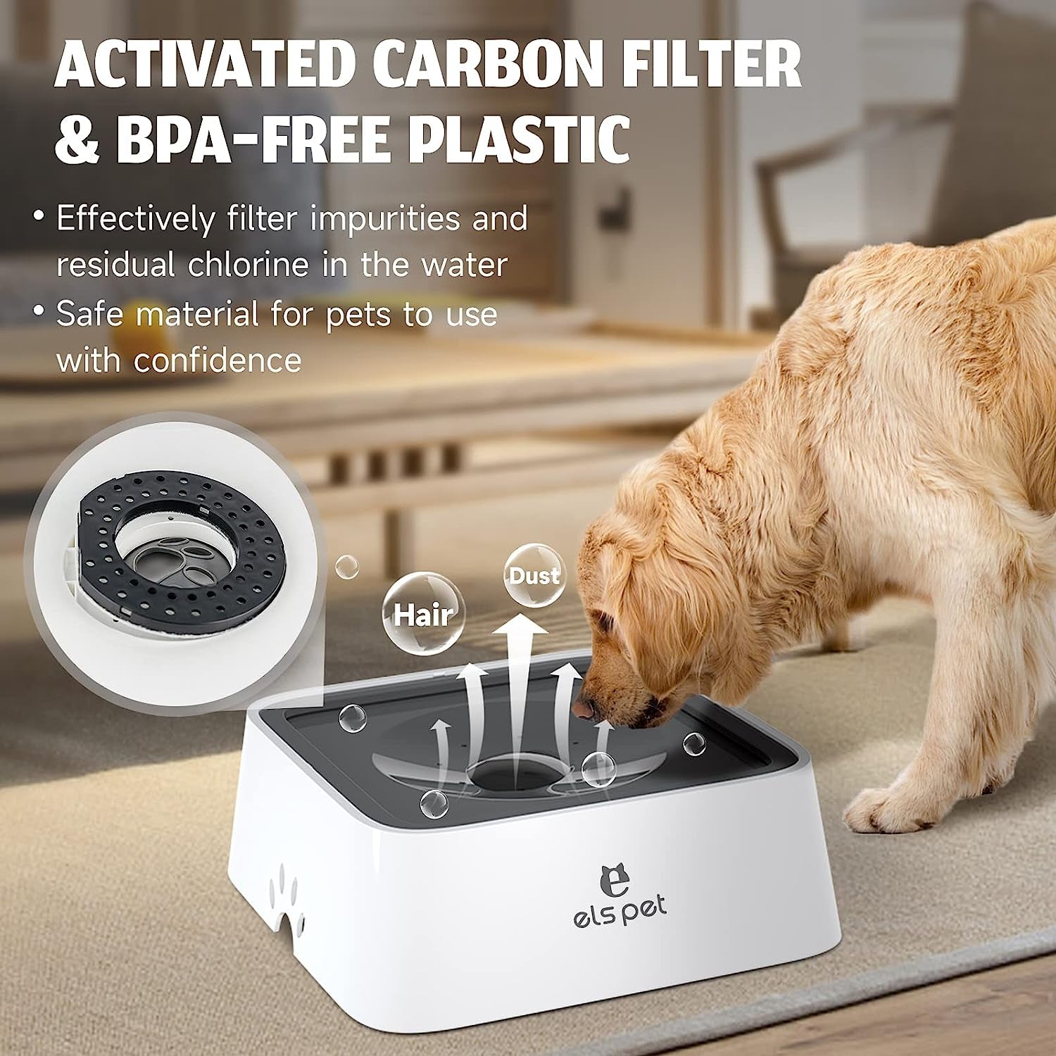  Water Feeder Dispenser with Floating Disk, Travel Pet Water Bowl with Replacement Filter for Dogs