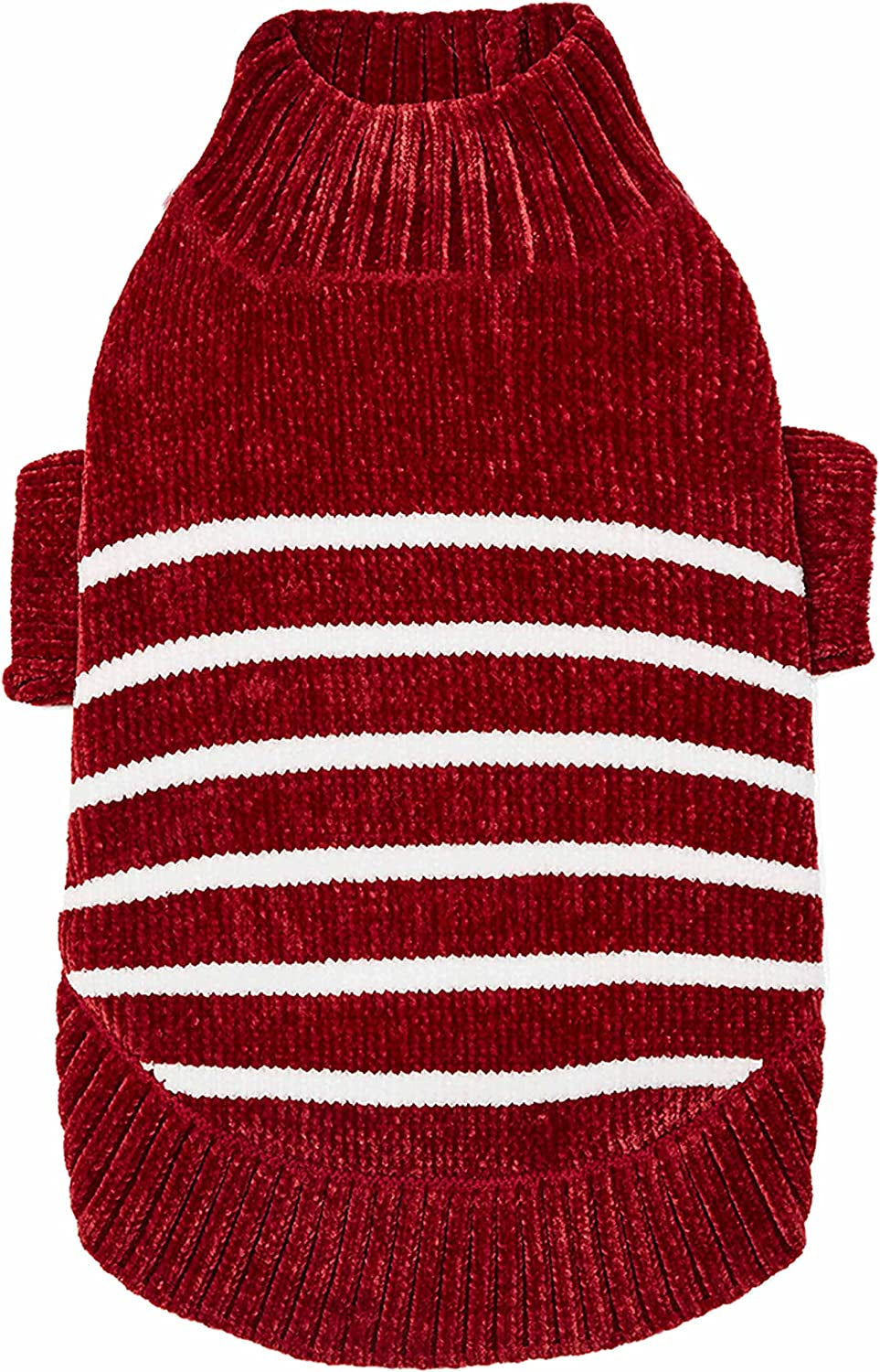 Cozy Soft Chenille Classy Striped Dog Sweater in Burgundy Red, Back Length 