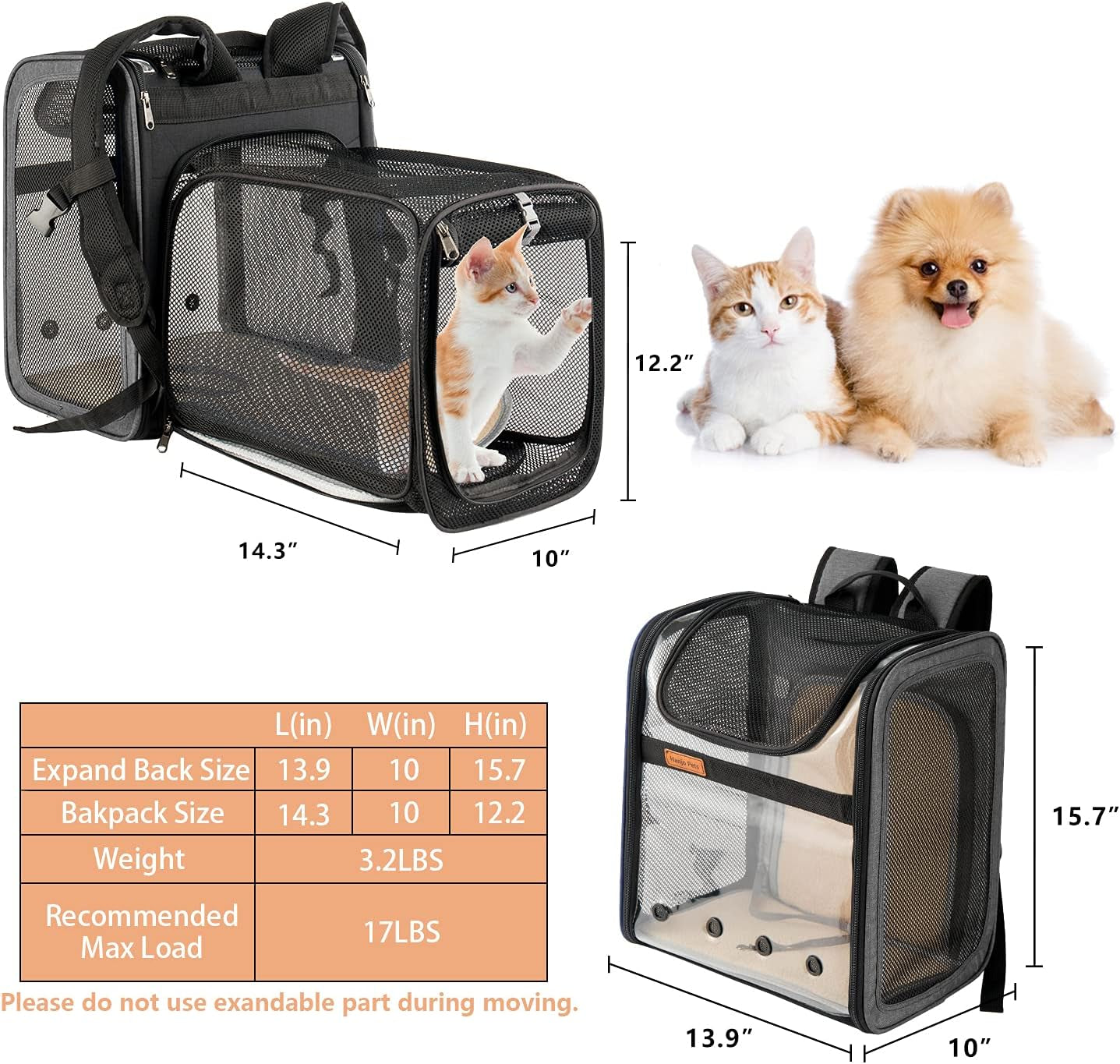 Cat Backpack Expandable, Pet Carrier Backpack Airline Approved 