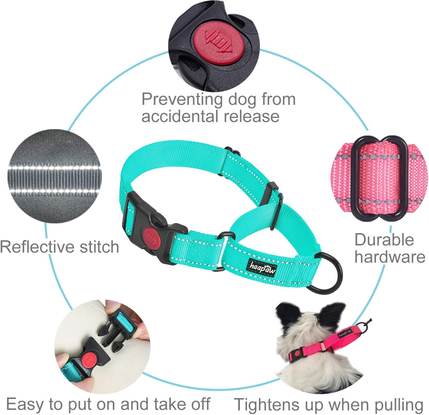 Martingale Dog Collar with Quick Release Buckle Reflective Dog Training Collars