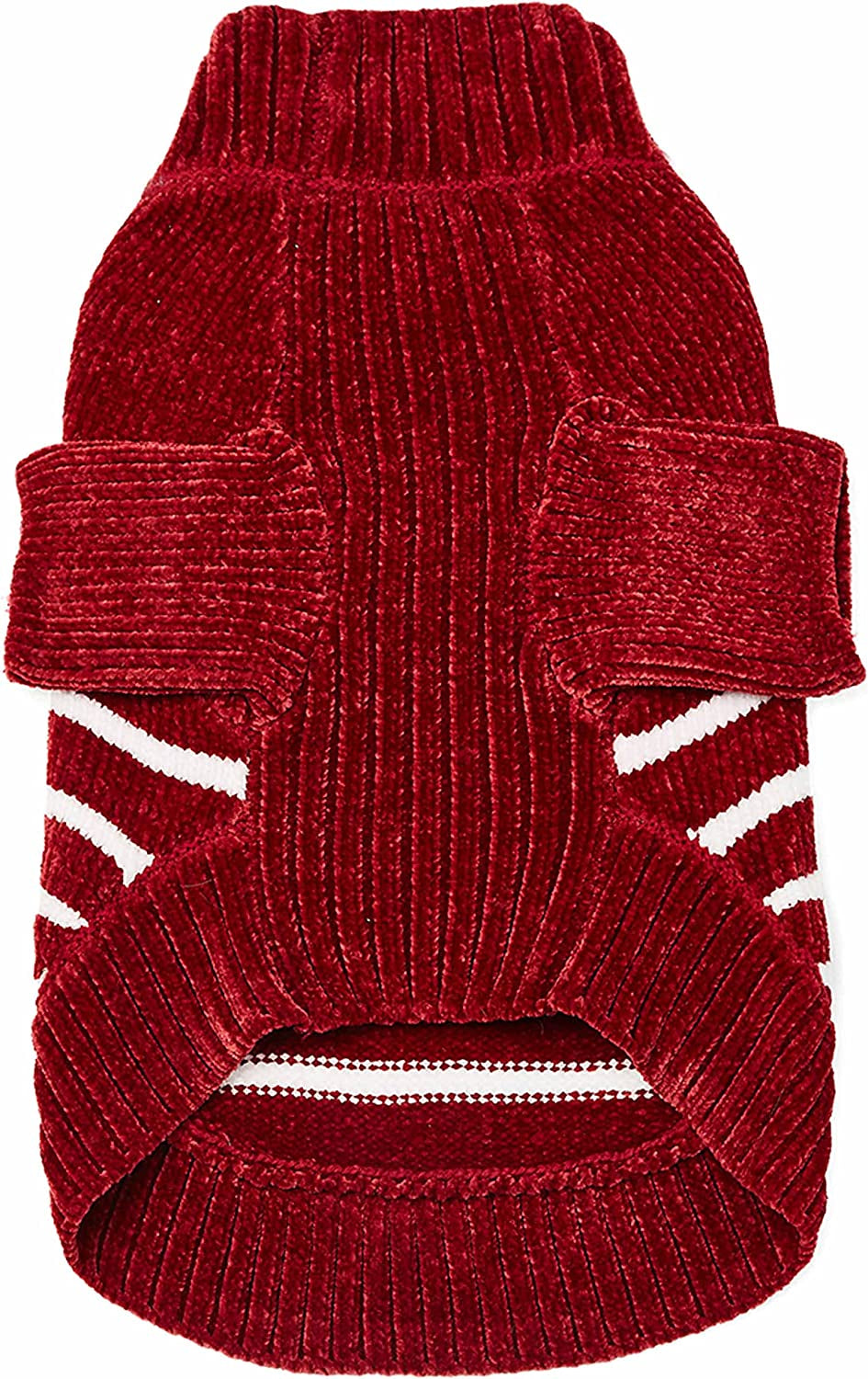 Cozy Soft Chenille Classy Striped Dog Sweater in Burgundy Red, Back Length 