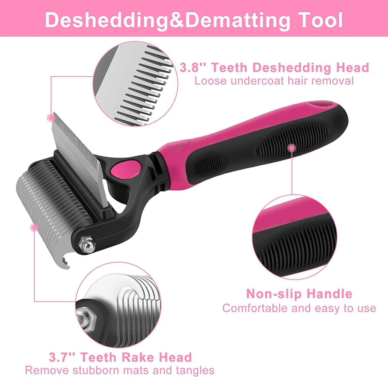 Pet Deshedding Brush, 2 in 1 Undercoat Rake for Dogs, Dematting Comb Grooming Brush