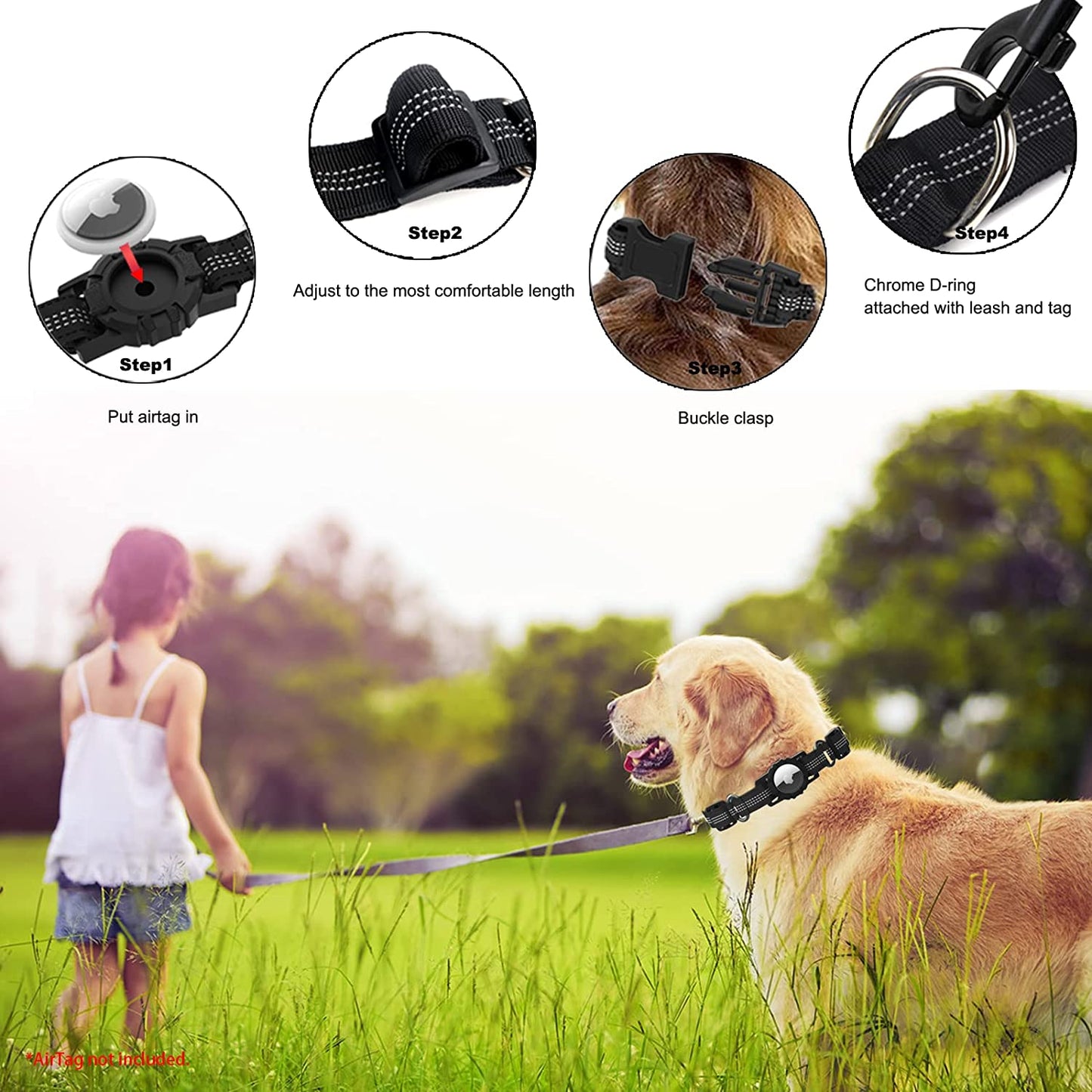 Apple Air Tag Dog Collar, Heavy Duty Dog Collar with Airtag Holder Case