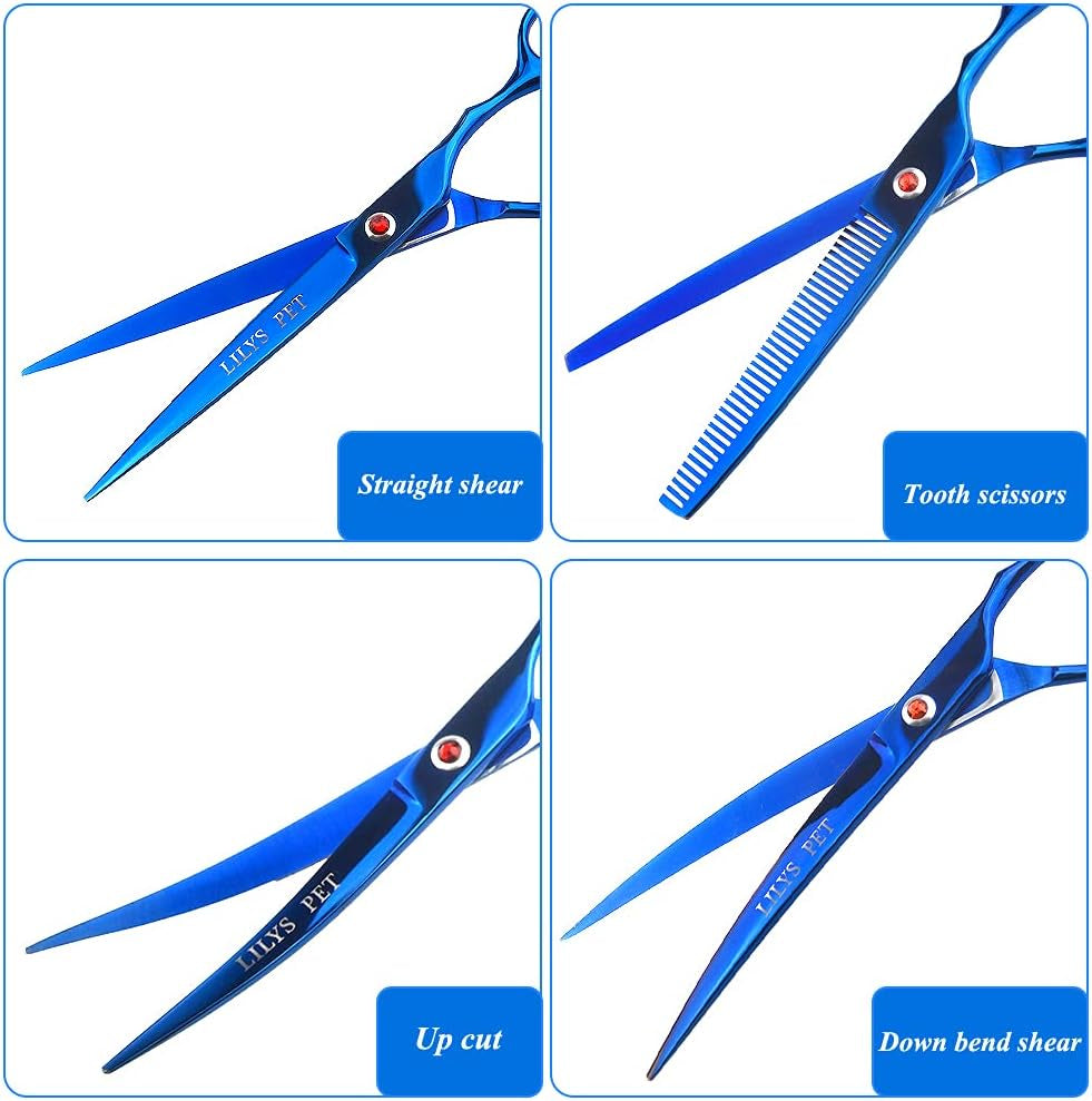 Professional PET DOG Grooming Coated Titanium Scissors Suit Cutting&Curved&Thinning Shears