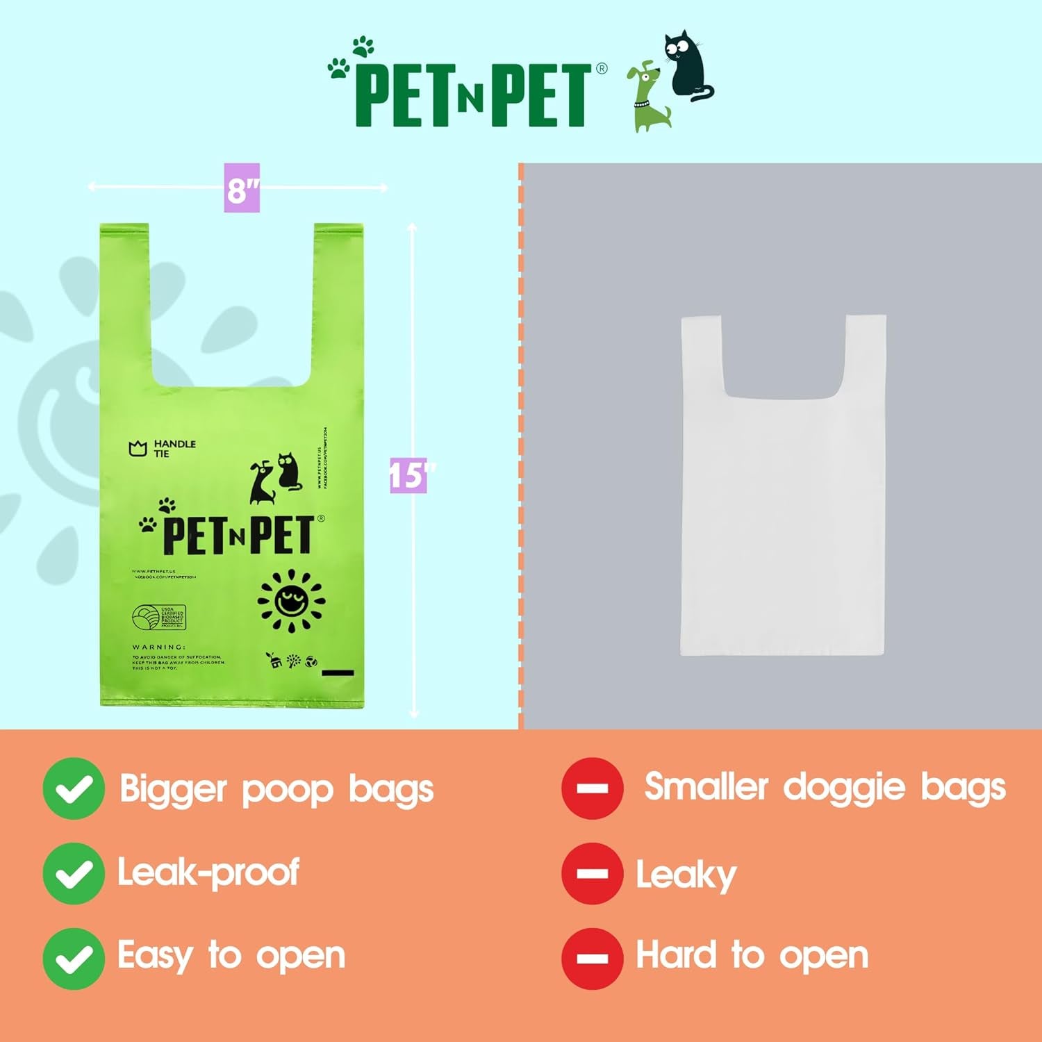 Professional Title: "800-Count Unscented Dog Waste Bags with Tie Handles, Plant-Based & PE Material, Extra-Thick for Dogs and Cats"