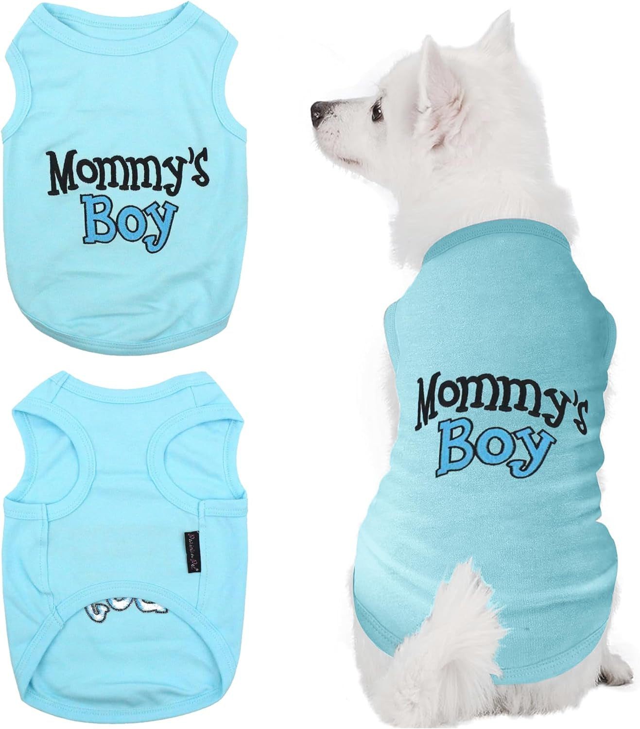 Dog T-Shirt with Embroidered 'Mommy’S Boy.