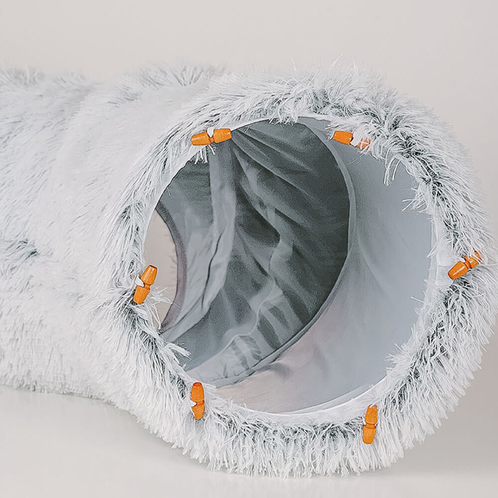 Large Cat Tunnel Bed with Fluffy Cave Tube, Removable Cushion