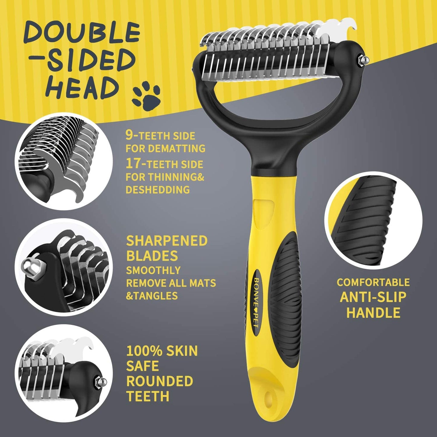 Brush Dog Brush - Double Sided Undercoat Rake for Dogs and Cats