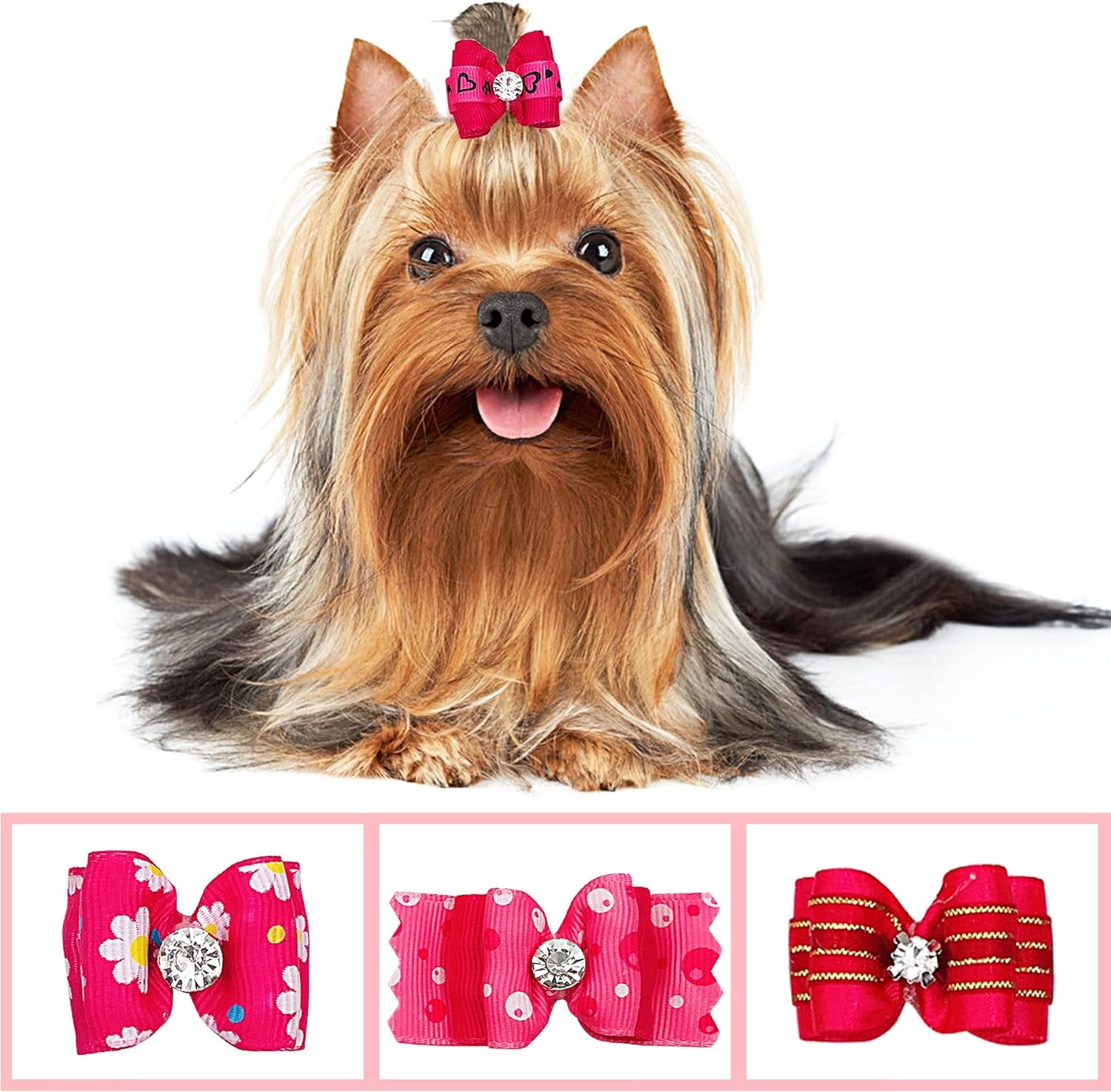 Small Dog Hair Bows with Rubber Bands Puppies Doggies Cats 