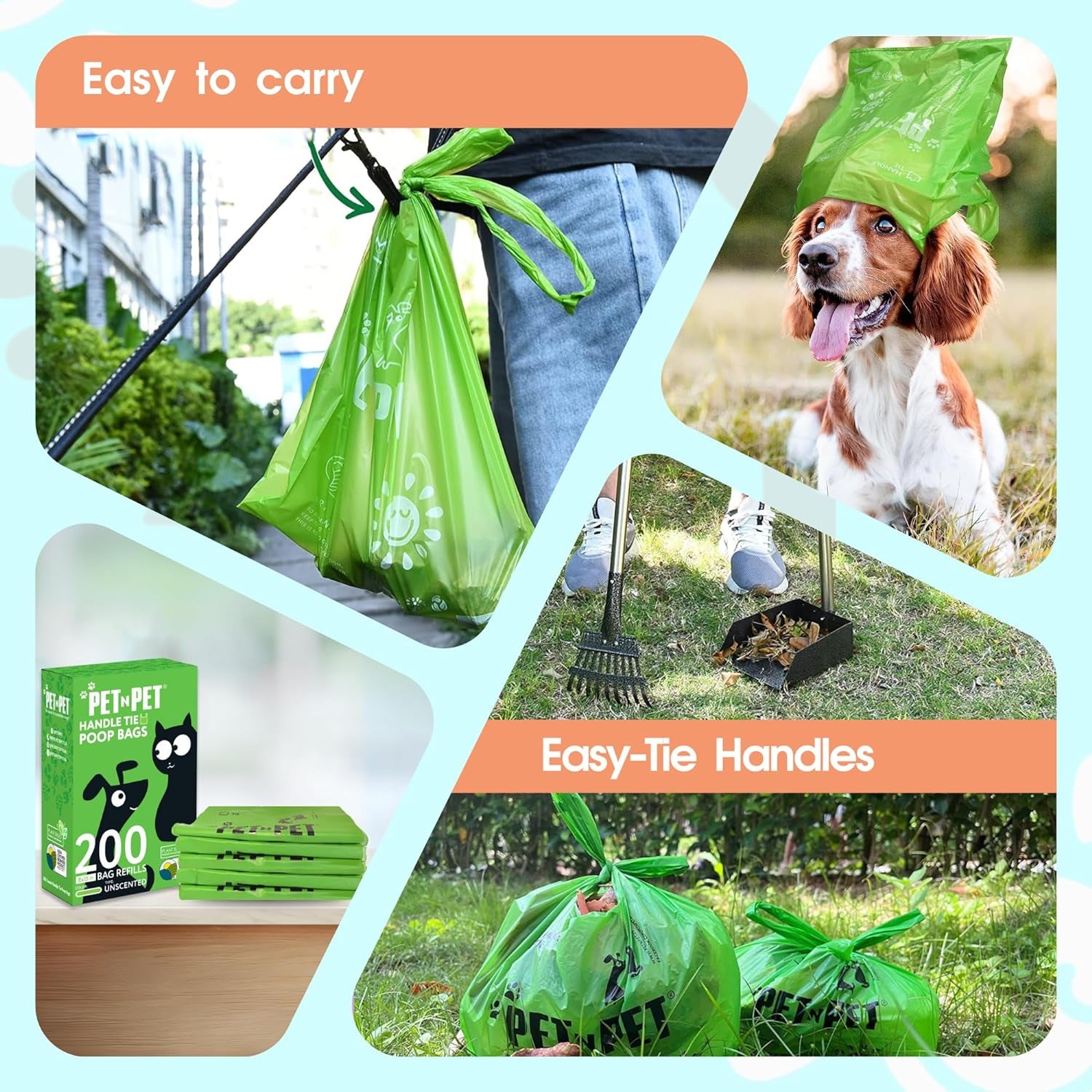 Professional Title: "800-Count Unscented Dog Waste Bags with Tie Handles, Plant-Based & PE Material, Extra-Thick for Dogs and Cats"