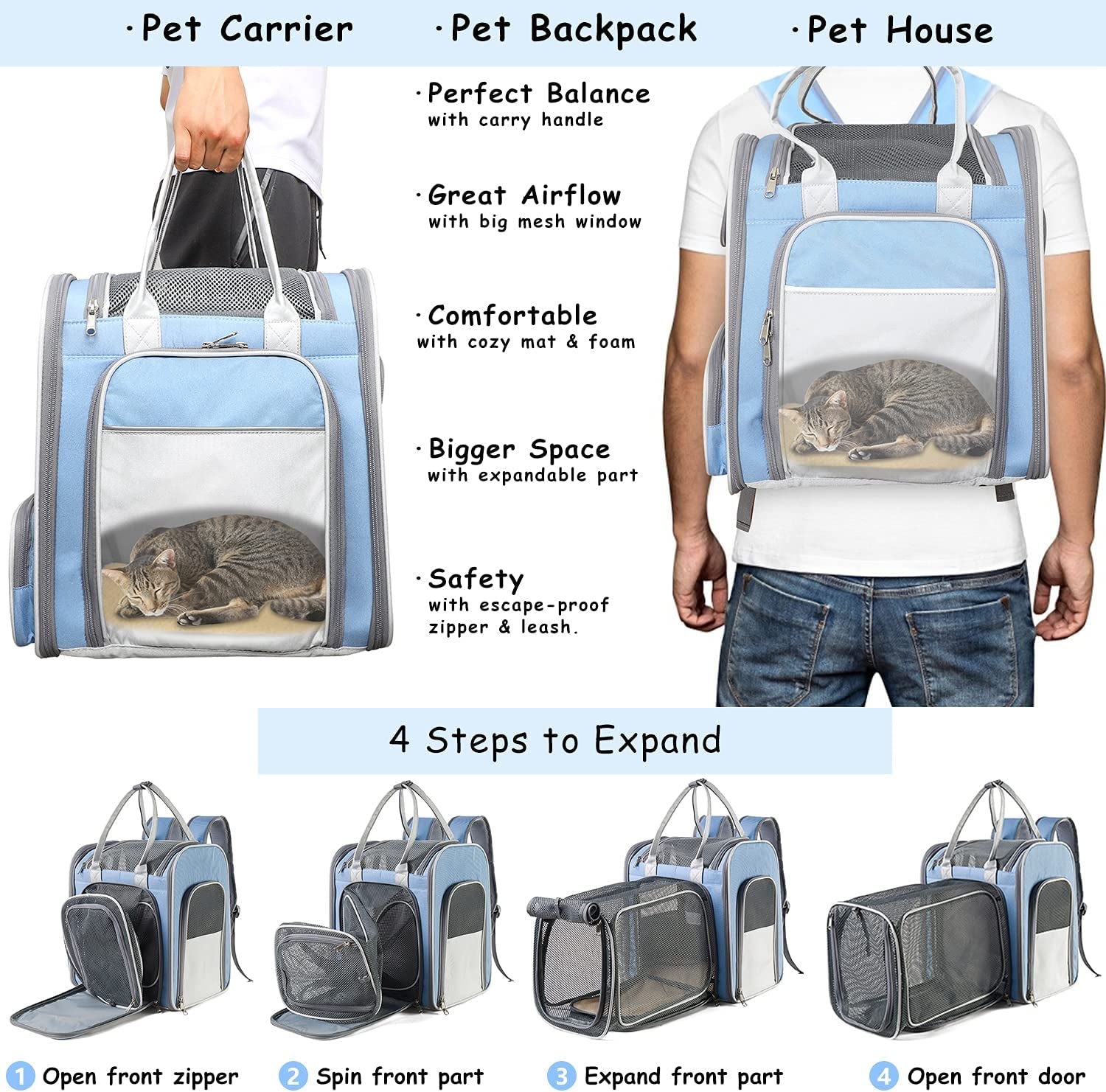 Cat Backpack Expandable - Pet Carrier Backpack Airline Approved 