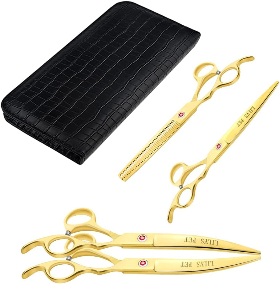 Professional PET DOG Grooming Coated Titanium Scissors Suit Cutting&Curved&Thinning Shears