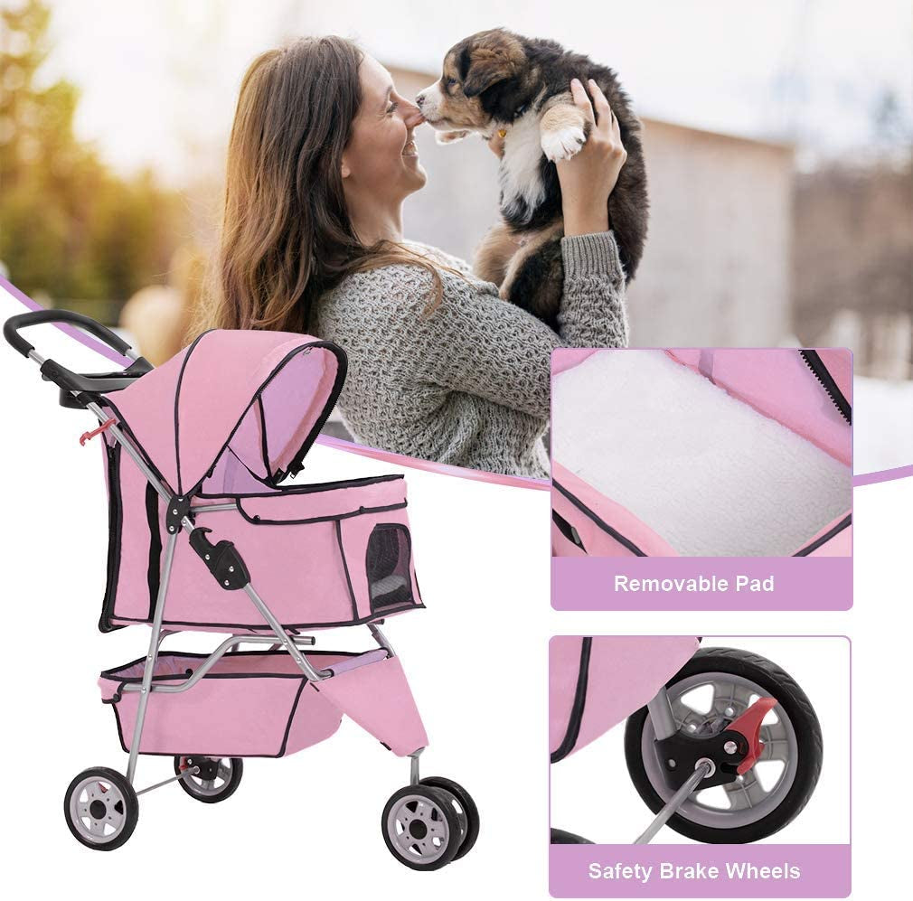 3 Wheels Pet Stroller Dog Stroller Cat Cage Jogger Stroller