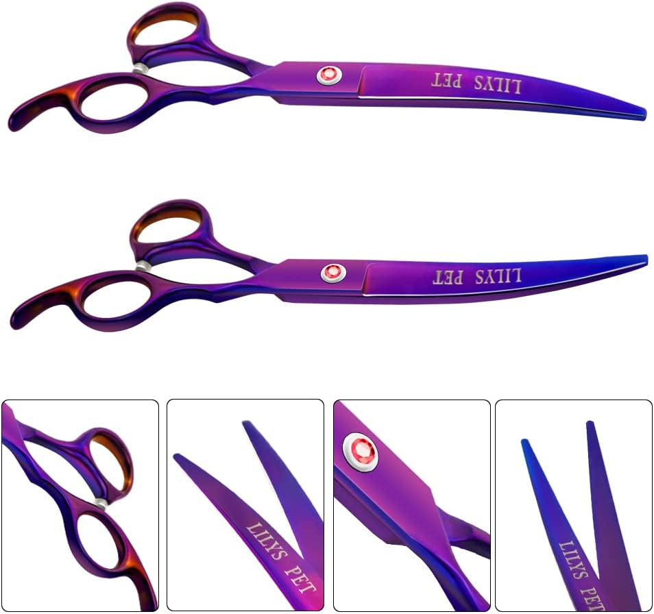 Professional PET DOG Grooming Coated Titanium Scissors Suit Cutting&Curved&Thinning Shears