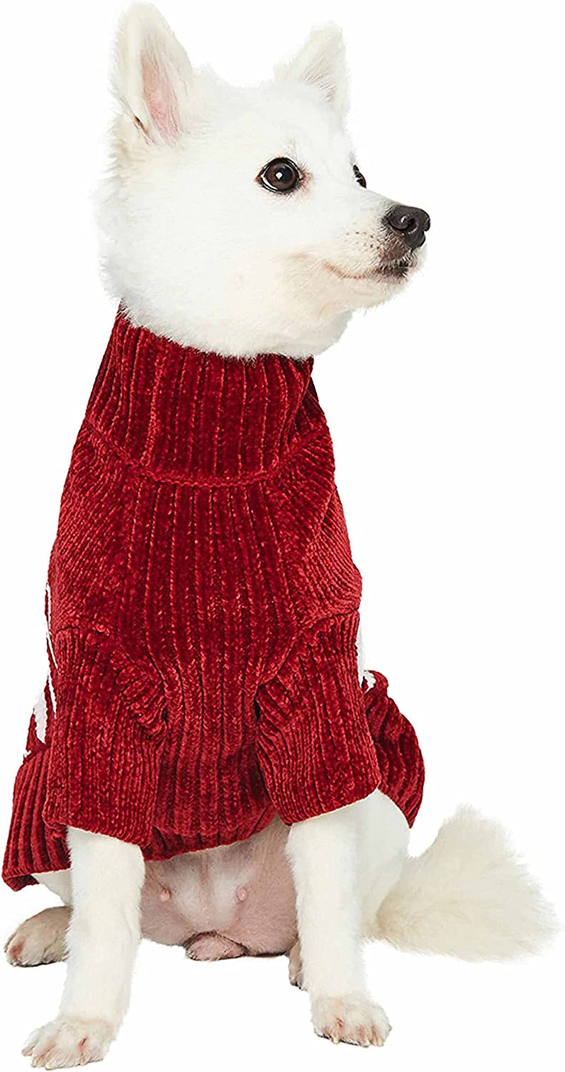 Cozy Soft Chenille Classy Striped Dog Sweater in Burgundy Red, Back Length 